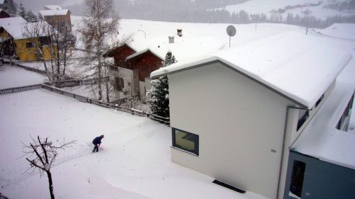 Dienstag, 25. März 2008: 35cm Neuschnee über Nacht im Dorf, ein grauer Tag
