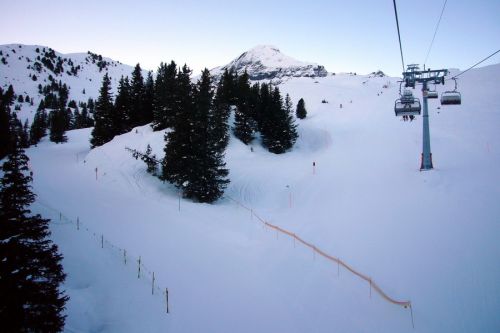 Die Pisten sind am Morgen OK - ansonsten: zu wenig Schnee, zu viel Kunstschnee, eisig, hart, kleine Steine, ab und zu Gras... naja. Sedrun ist viel besser dran.
