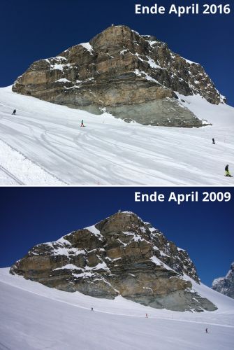 Gletschervergleich Furggsattel April 2009 - April 2016
