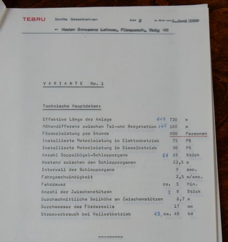 Offerte des später tatsächlich gebauten Tebru-Skiliftes Lauchernalp vom 1.6.1964. 
