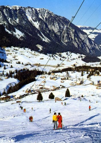 Skilift Grimmialp-Stierengrimmi, Postkarte 27989, Photo E. Gyger, Adelboden (Archiv J. Schuler), ca. Ende 1970er-Jahre, Oehler-Skilift
