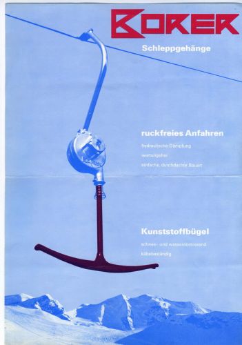 Prospekt (zweiseitiger Flyer) des ersten Hydro-Gehänges von Borer, ca. späte 1960er- / frühe 1970er-Jahre, Vorderseite (Archiv WSO Oetwil)
