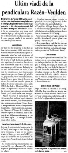 Letzte Fahrt der Bahn anno 2006 - Bericht aus der "Quotidiana" - [url=http://www.seilbahn-nostalgie.ch/feldis.html]mehr zur Bahn auch auf seilbahn-nostalgie.ch[/url]!
