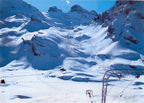 Postkarte LSAP-Skilift Bitzi und Jochpass-Skilift, ca, 1970er-Jahre
