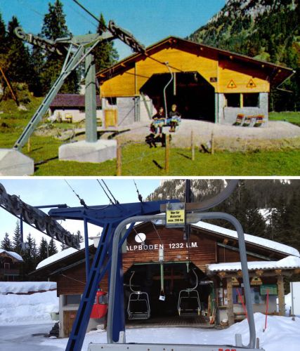 Vergleichsbild ca. Anfang 1970er mit 2013, Detail aus [url=http://www.harzwinter.de/alpinforum/haldigrat/niederrickenbach_sesselbahn_haldigrat_ca_1980_c_verlag_engelberger_stans.jpg]dieser Postkarte[/url] aus Harzwinters Archiv - man beachte: viele Schilder sind immer noch gleich!
