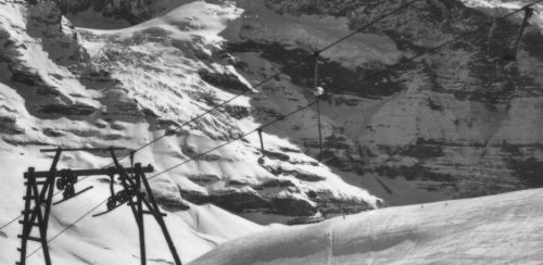 Lauberhorn-Skilift, System Constam, ca. 1940er-Jahre, Detail aus dem folgenden Bild

