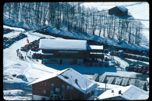 Talstation 4er-Gondelbahn Grindelwald-Männlichen, Februar 1982 (Diascan)
