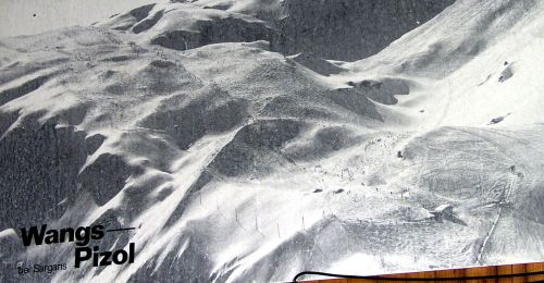 Bild der Pisten in der Gondelbahn-Bergstation (vermutlich 1960er)
