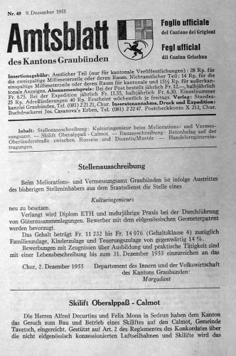 Nun wird also doch angemeldet - Amtsblatt des Kantons Graubünden Nr. 49 vom 9. Dezember 1955...
