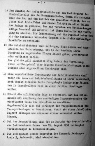 Seite 2: Die üblichen Auflagen - wie beim Skilift Valtgeva ist eine der Bedingungen, dass die Anlage zerstört wird, wenn "die militärische Lage es erfordert"...
