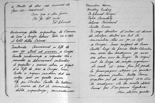 Protokoll des Verkehrsvereins vom 23.3.1955, Besprechung zum Bau eines Sesselliftes in Cungieri ([url=http://www.jacomet.ch/themen/skilift/album/thumbnails.php?album=5]mehr Dokumente zu Cungieri hier[/url]) - Alle Protokolle: Gemeindearchiv Sedrun - Danke an Roman Cavegn (er schreibt 2006 eine Maturaarbeit zu Cungieri).
