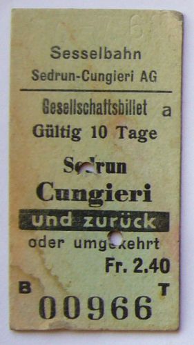 Ticket vom 27. Juli 1962 (Archiv Talstation Sesselbahn Val Val)

