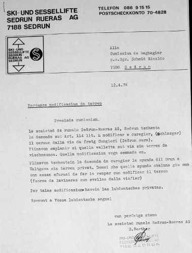 Gesuch um Änderung an der Zufahrtsstrasse zur Talstation, 12.4.1976
