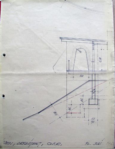 Zeichnung zum Restaurant eines Churer Architekten, 10. Juli 1956 (Archiv Bergbahnen Sedrun)

