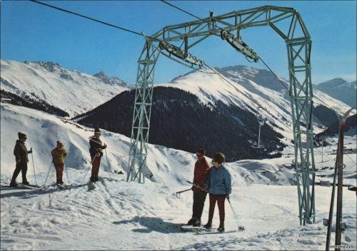 Postkarte vom Skilift Drun in Valtgeva, ca. 1966
