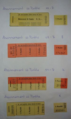 Tickets, vermutlich 1970er-Jahre - [url=http://www.jacomet.ch/themen/skilift/album/index.php?cat=12]mehr Tickets hier[/url]
