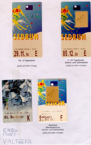 Neues Ticketsystem ab 1994: (Mehr-) Tageskarten, Einzelfahrten Valtgeva, KeyCard
