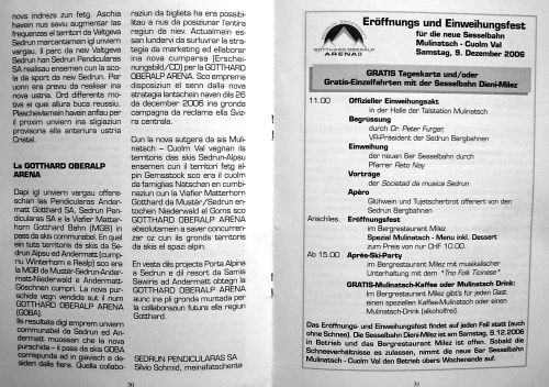 Ausschnitt aus dem Gemeindeblatt "La Tuatschina" Nr. 24 vom 8.12.2006 zur Einweihung (rätoromanisch/deutsch)
