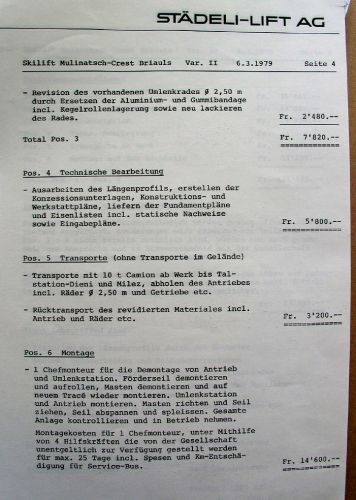 Offerte der Städeli Lift AG vom 6.3.1979 für einen Skilift Mulinatsch, Variante 2, Seite 4
