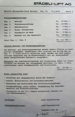 Offerte der Städeli Lift AG vom 6.3.1979 für einen Skilift Mulinatsch, Variante 2, Seite 5
