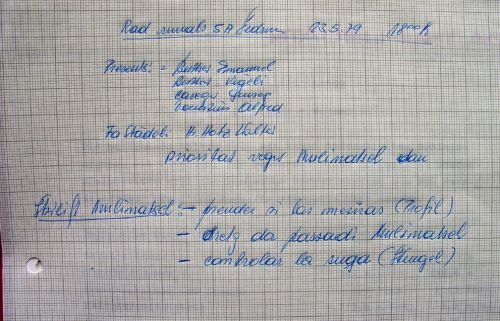 Handschriftliche Notiz vom 23.5.1979 einer Sitzung der Bergbahnen und der Städeli Lift AG (verteten durch den kürzlich verstorbenen Walter Hotz)
