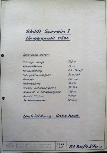 Titelseite Längenprofil, technische Daten, datiert 7.7.1966
