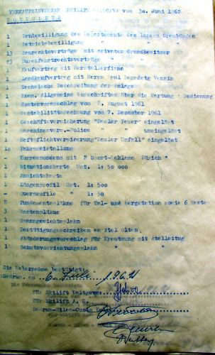Seite 2 des Verkaufsinventars. Interessant: "1 Ansichtskarte, 10 Fahrpreistallone". Offenbar gab es auch mal einen Abänderungsvorschlag für die "Kreutzung" [sic] mit der Atel-Leitung.

