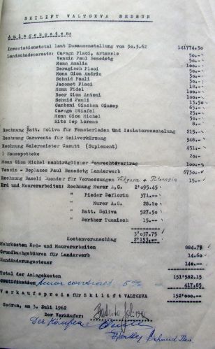 Aufstellung der Anlagekosten inkl. Aufstellung der entschädigten Landeigentümer und eine Garaventa-Rechnung für eine Seilkürzung - verkauft wurde die Anlage schliesslich für 152'000 Franken, mit einem minimen Gewinn.
