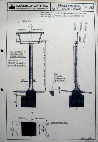 WSO-T-Mast für Langbügel, St-30 / US-50 / US-70, Zeichnung vom 28.11.1975
