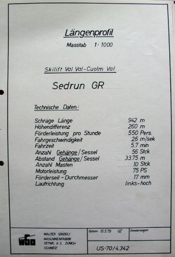 Längenprofil Skilift Val Val, 15. Mai 1979
