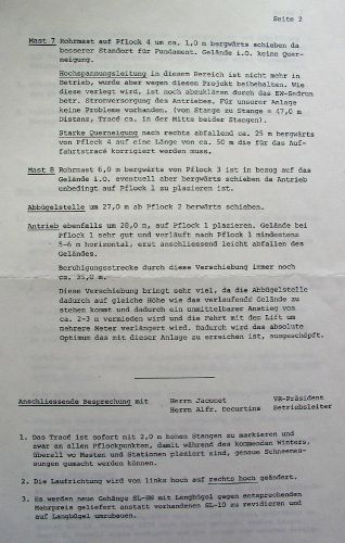Terrain-Begehung mit WSO-Leuten am 31. Oktober 1979 - hier fällt auch der Entscheid für neue Gehänge SL-8N (diese wurden nach dem Abriss 1988 in Valtgeva und Surrein eingesetzt)
