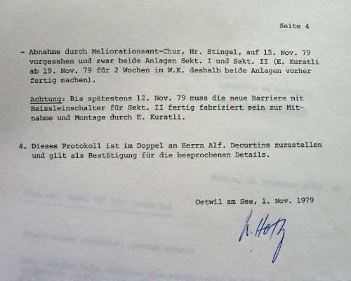 Terrain-Begehung mit WSO-Leuten am 31. Oktober 1979 - die Abnahme der revidierten Skilifte Dieni-Milez-Cuolm Val ist auf den 15.11.1979 vorgesehen
