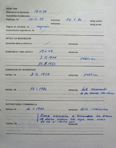 Baubewilligung der Gemeinde Tujetsch, 23.1.1980
