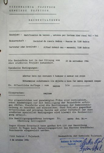 Baubewilligung für weitere Bauten, 3.10.1980
