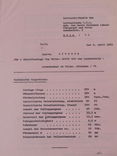 Skima-Offerte für den Skilift Lauchernalp vom 5.4.1963
