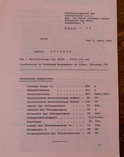 Skima-Offerte für einen Skilift "Lauchernalp in Richtung Hockenhorn" vom 5.4.1963
