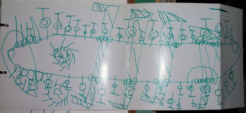 Der Galeriebetreiber zeichnete im Kindergarten und in der Schule fast nur Ski- und Sessellifte... eine Passion, die offenbar früh begann. Hier ein Skilift von ca. 1976.
