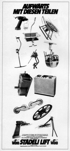 Inserat in der "VST-Revue" vom April 1973 (Archiv Jakob Schuler). PDF-Downloads zu WSO: [url=http://www.jacomet.ch/themen/skilift/download/wso-gehaenge-prospekt.pdf]Gehängeprospekt (ca. 1979), 1.8 MB[/url] / [url=http://www.jacomet.ch/themen/skilift/download/wso-1974-gehaenge-flyer.pdf]Skilift-Flyer (ca. 1974)[/url], 602 KB / [url=http://www.jacomet.ch/themen/skilift/download/wso-lift-flyer.pdf]Skilift-Flyer (ca. 1979)[/url], 425 KB / [url=http://www.alpinforum.com/forum/viewtopic.php?t=5899]noch mehr[/url]
